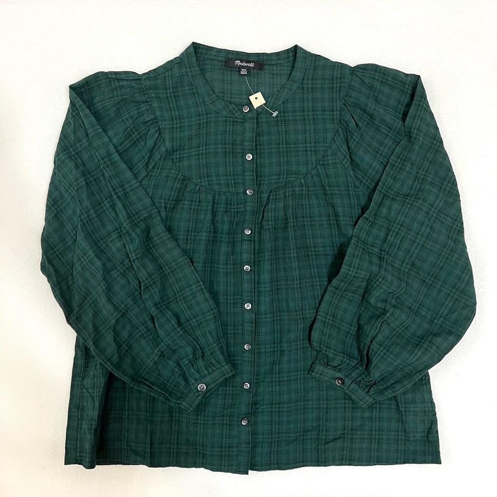 Madewell Plaid Balloon Sleeve Button Front Peasant Top Size XXS